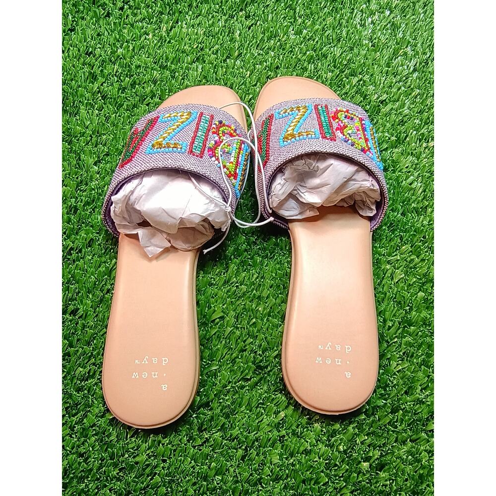 NWT A New Day Nehemia Beaded Canvas Slide Sandals Women's 6 - Picture 3 of 5